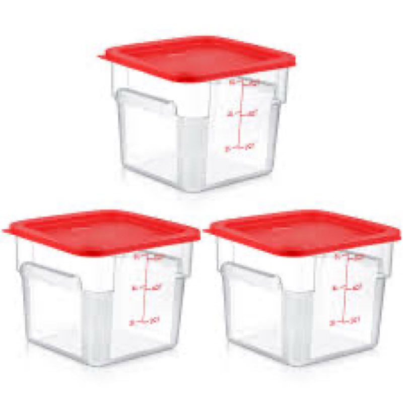 Ziliny 3 Sets 6 Qt Square Food Storage Containers with Lids Dough Proofing Bucket Commercial Polycar