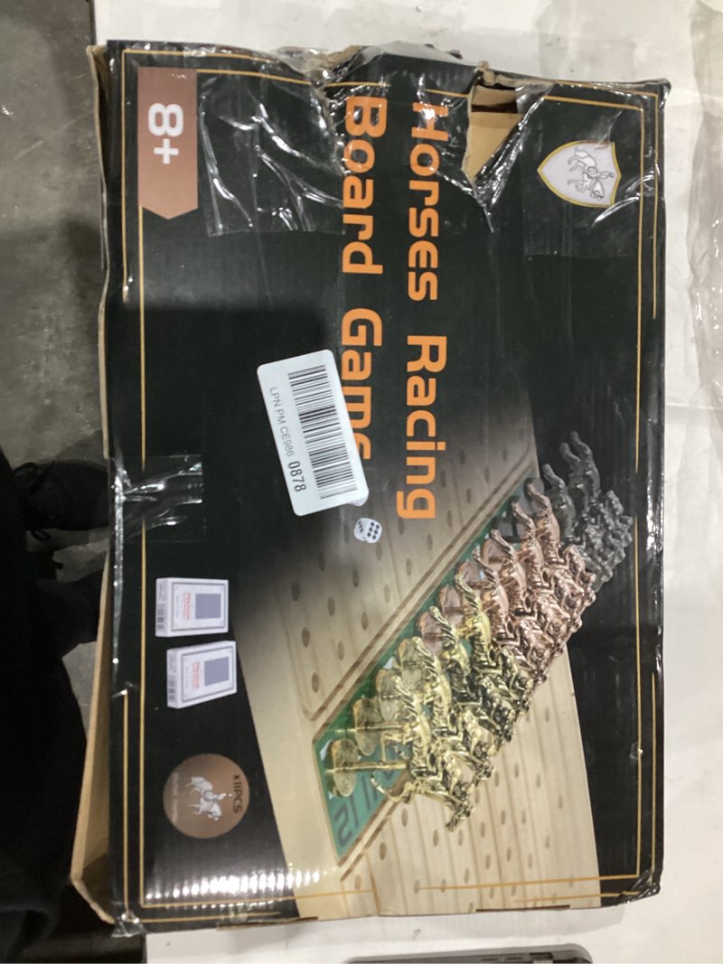 Condition photo showing New/Like New for Horse Race Board Game Racing Game Thickened Solid Wood with 11 Luxurious Durable Classic Metal Horses with 2 Dice and 2 Boxes of Cards Horse Racing Game (Log Color, Rectangle)