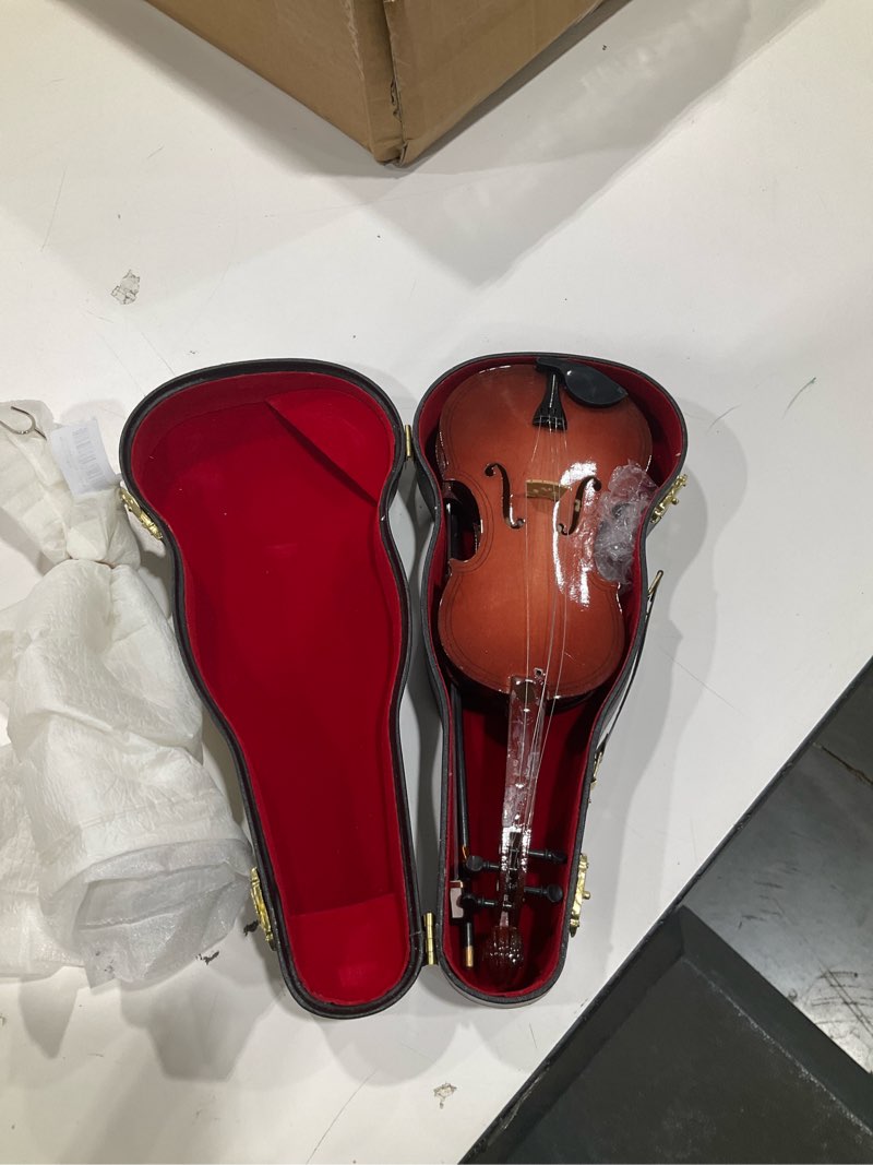 Condition photo showing As Is for eastrock miniature violin model, 9.8in wooden mini violin with stand, black leather case - dollhouse accessory, musical instrument decor gift for home office
