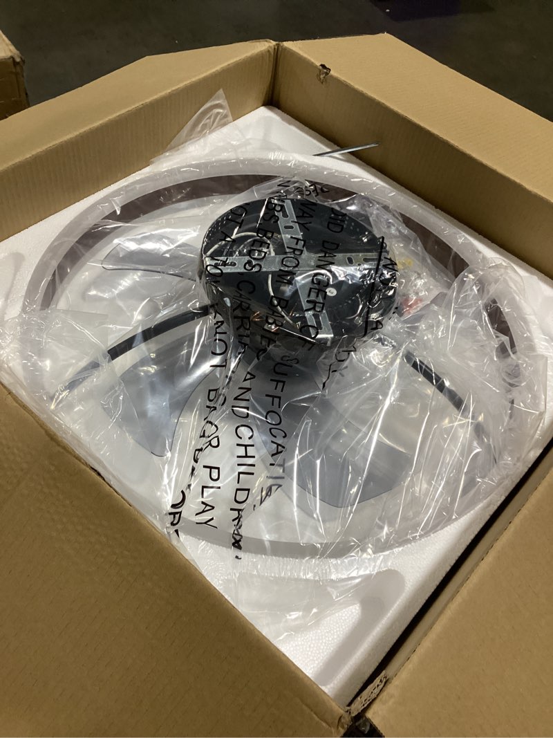 Condition photo showing Good Condition for volisun low profile ceiling fans with lights and remote, 19.7in farmhouse ceiling fans with light flush mount, 3000k-6500k dimmable fandelier led fan light, bladeless ceiling fans for bedroom walnut 19.7 inch