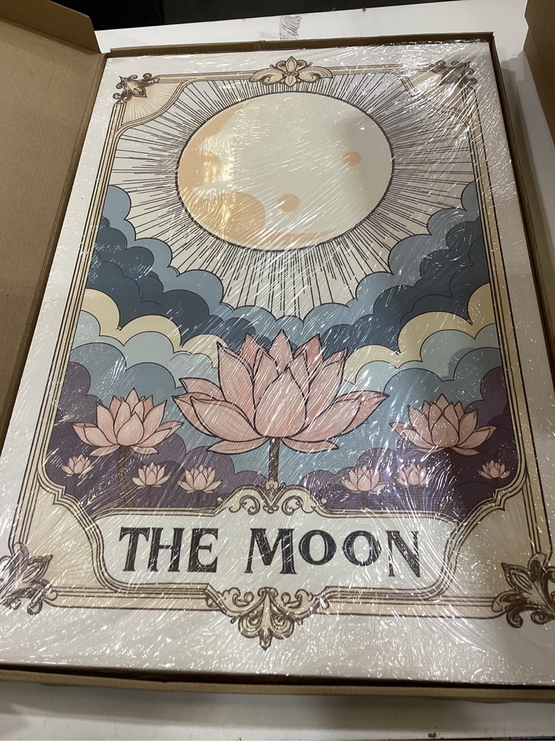 Condition photo showing Good Condition for whimsical sun and moon wall art vintage celestial wall decor painting spiritual tarot astrology poster canvas print picture for bedroom living room 16x24 inch framed canvas 16x24 inch light b