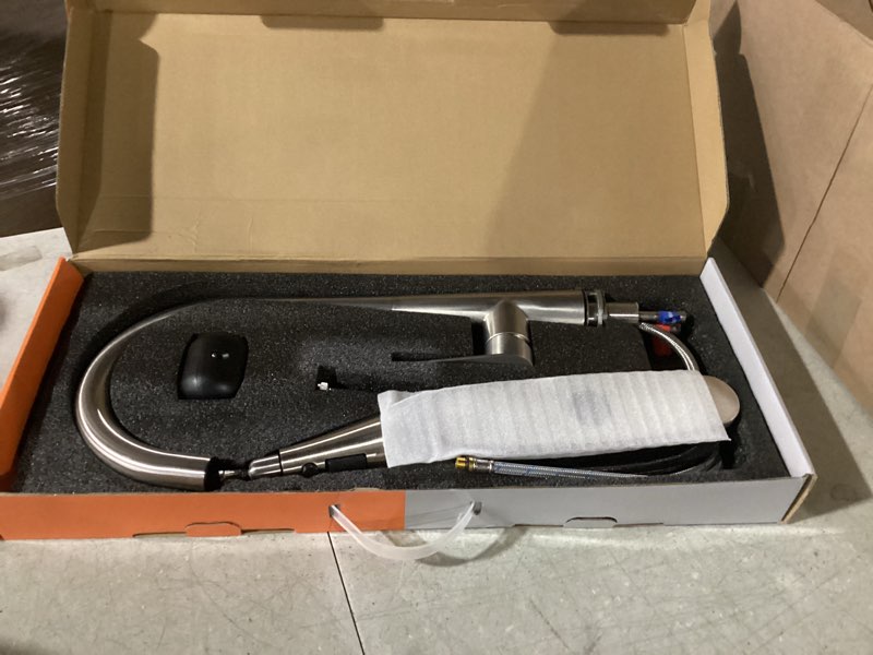Condition photo showing Good Condition for PUSU 18 inch High Brushed Nickel Kitchen Faucet with Pull Down Sprayer, Single Handle Nickel Kitchen Sink Faucet for RV Sink, Laundry, Bar Camper with Water Lines, Stainless Steel Brushed Nickel (H18 inch)