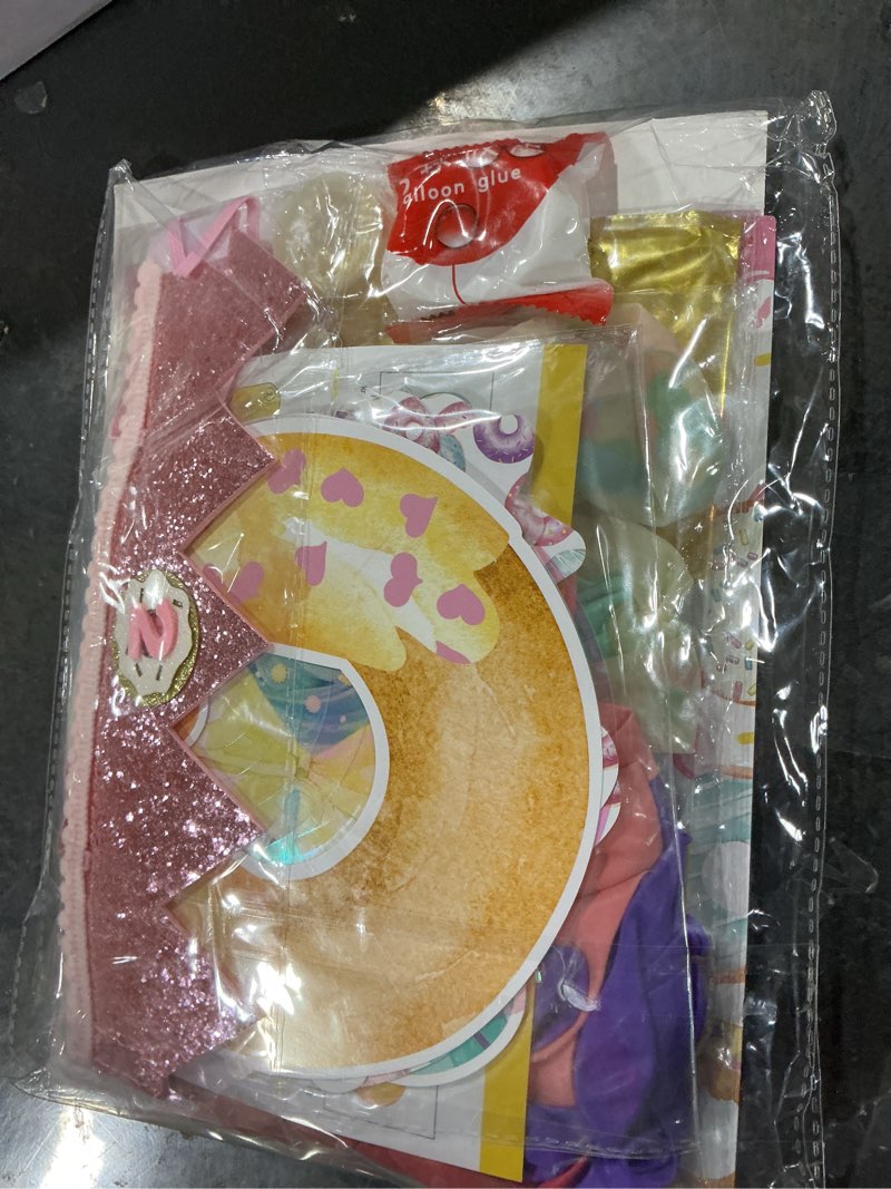 Condition photo showing Good Condition for two sweet birthday party decorations, donut decoration, baby second 2nd decorations for girl, banner & cake topper, balloons garland