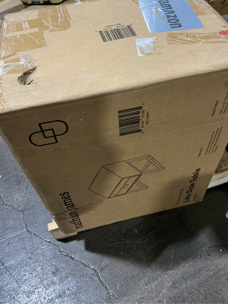 Condition photo showing As Is for Nathan James Luke Modern Nightstand Side Accent or End Table with Storage Drawer, 1, Light Brown