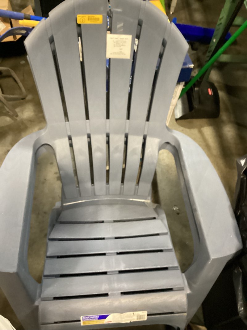 Condition photo showing As Is for adams realcomfort deluxe bluestone polypropylene frame adirondack chair