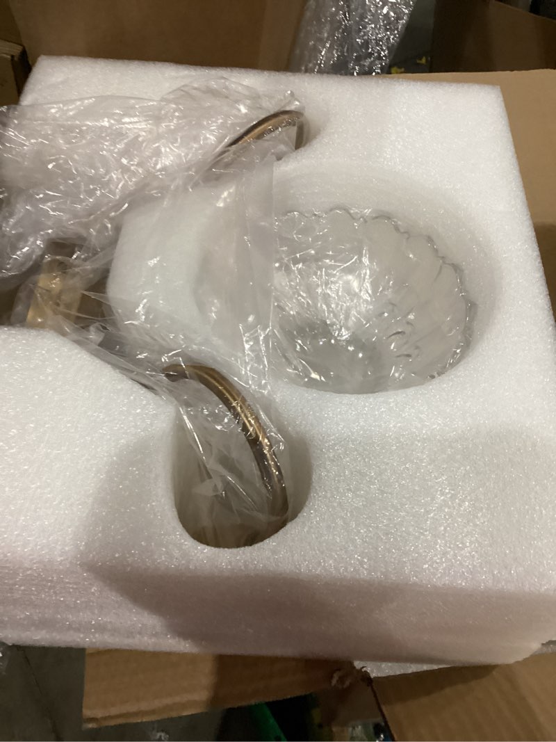 Condition photo showing Good Condition for Antique 2-Light Wall Sconce Modern BathroomVanity Light Gold Wall Light Made of Metal Body and Pressed Patterned Glass Retro Vanity Light for Bedroom, Bathroom, Doorway, Foyer, Hallway 2-light Brass