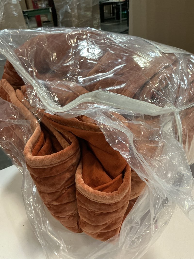 Condition photo showing As Is for leaonme velvet quilt king size 98''x106'', lightweight burnt orange velvet comforter set with 2 matching shams, soft cross stitch bedspread coverlet bedding set for all season burnt orange king (98''x106'')
