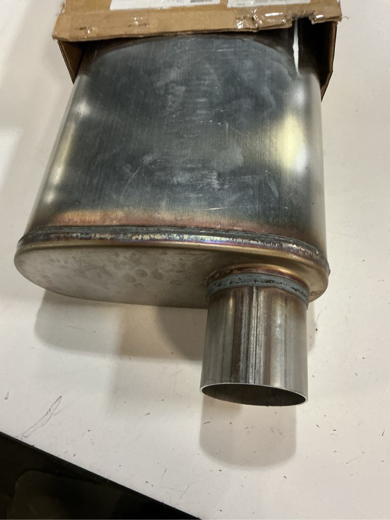 Condition photo showing Good Condition for 2.5 inch universal exhaust mufflers,muffler 2.5''straight-through performance muffler 2.5 inch resonator with stainless steel for cars, trucks(2.5 inlet/outlet) off in | off out 2.5in