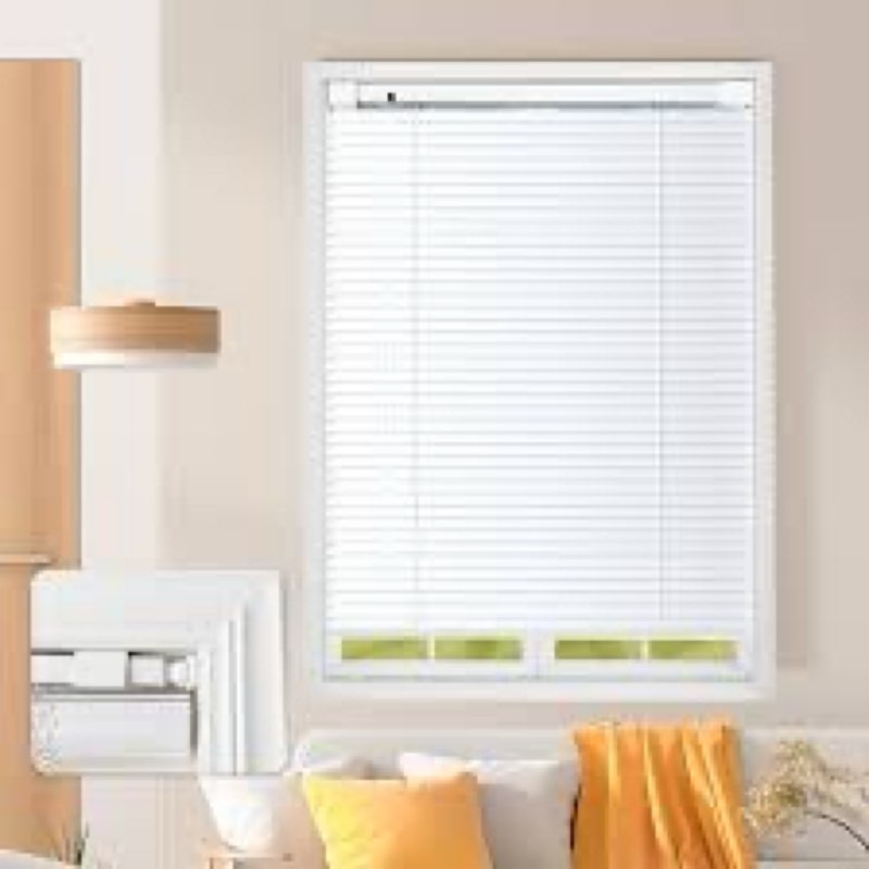 AURILOFT No Tools No Drill Cordless Mini Blinds 28" Wx 48" H, 1" L-Shaped Blades, Horizontal Vinyl B