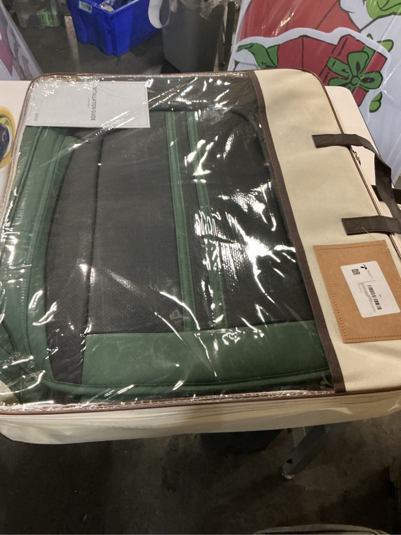 Condition photo showing New/Like New for FREESOO Front Seats 2PCS Leather Car Seat Covers, Ultra Breathable Waterproof Seat Covers for Cars Trucks SUV, Carseat Protector Car Seat Cover Fit for Most Vehicles, Black Green