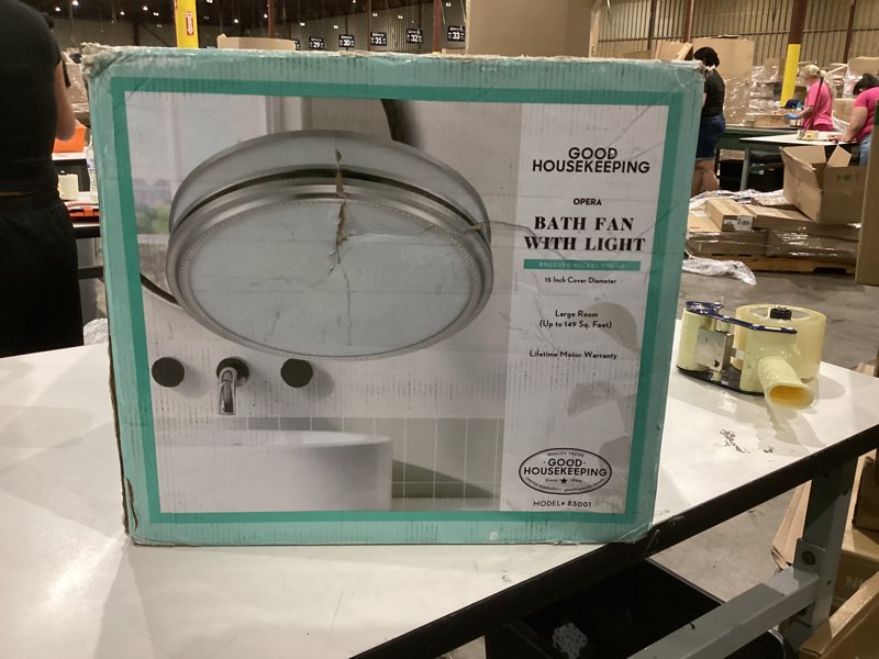 Condition photo showing As Is for good housekeeping 83001 opera decorative 110 cfm 3.0 sones bathroom ventilation exhaust fan with lig