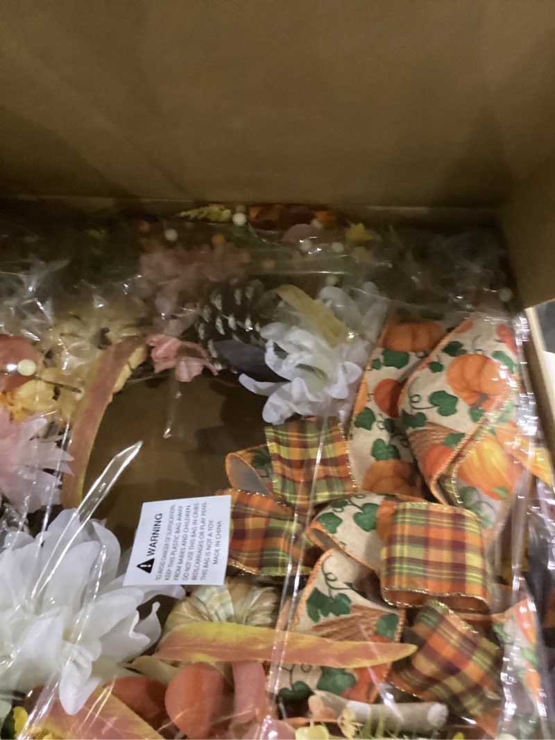 24" Fall Wreaths for Front Door Outside, Autumn Thanksgiving Harvest Wreath with Pumpkins Dahlias Pi