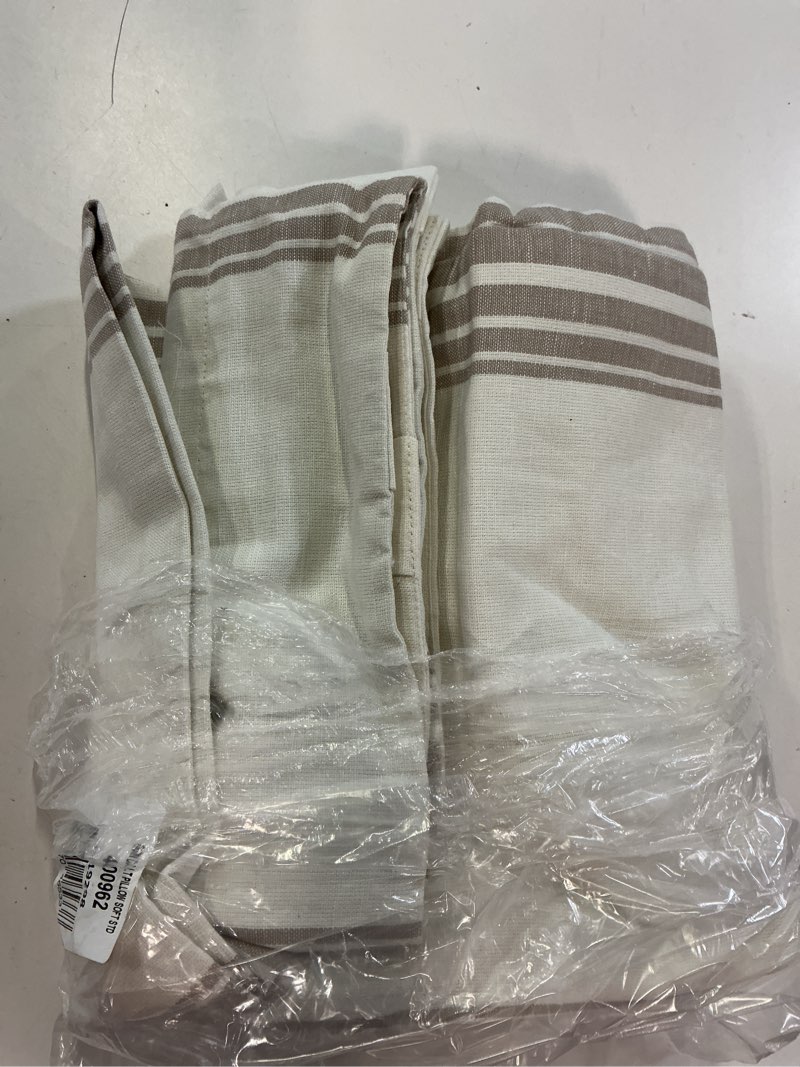Condition photo showing Good Condition for coastal stripe linen cotton true blackout curtain, 48x96, ivory/natural