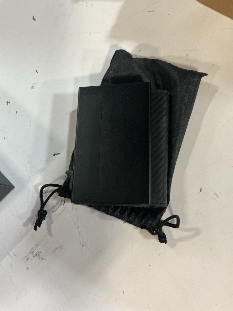 Condition photo showing Good Condition for wallet for men - sleek & functional - secure rfid blocking wallet with smart metal pop up credit card holder, minimalist slim front pocket 11+ cards id window cash slot, gift for him carbon fiber