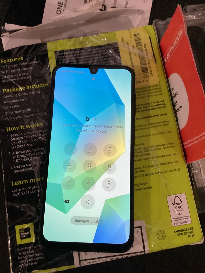 Condition photo showing As Is for working verified sim card  locked straight talk samsung galaxy a16, 128gb, 5g, black - prepaid smartphone [locked to straight talk]