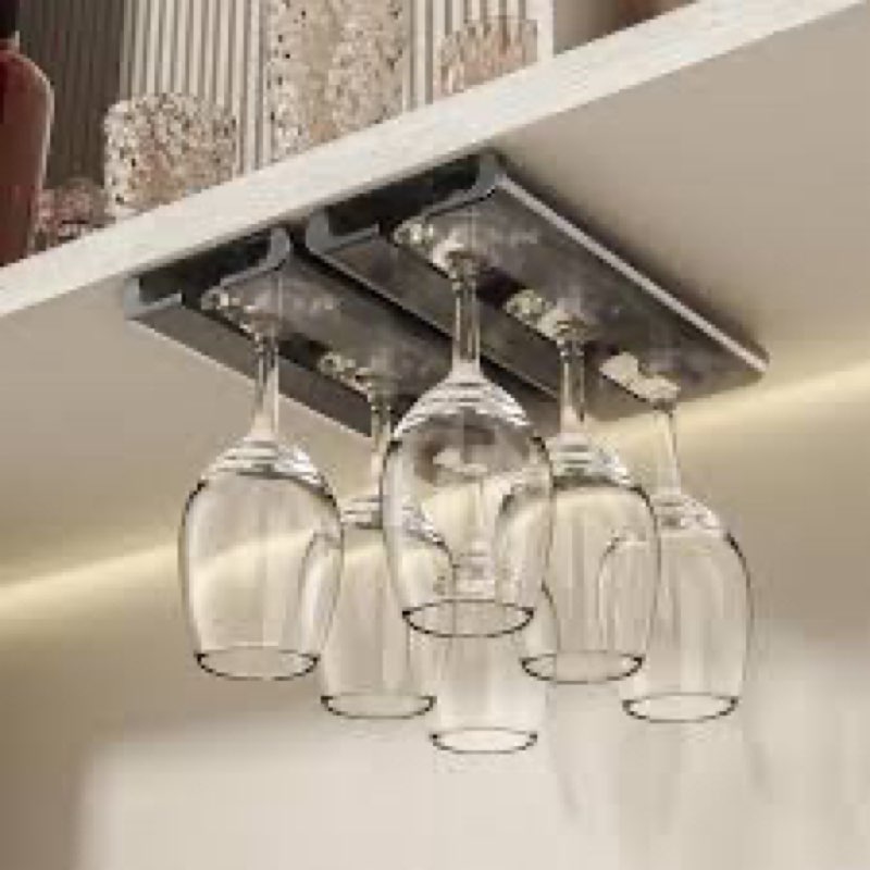 Stainless Steel Wine Glass Rack, Under-Cabinet Wine Glass Holder, 2 Pack Hanging Wine Rack, Suitable