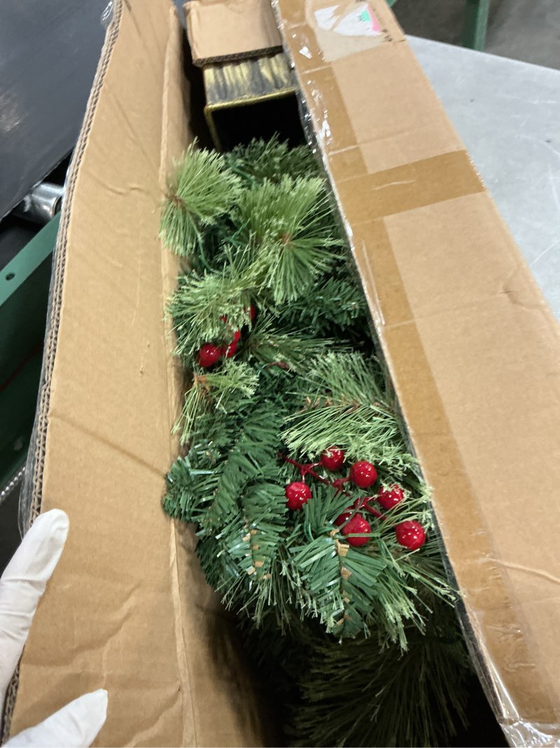 Condition photo showing As Is for joyhalo 4ft outdoor christmas trees for porch with 80 warm white and multicolor led lights, pre-lit potted christmas tree with pvc branches pine needles berries for christmas decoration