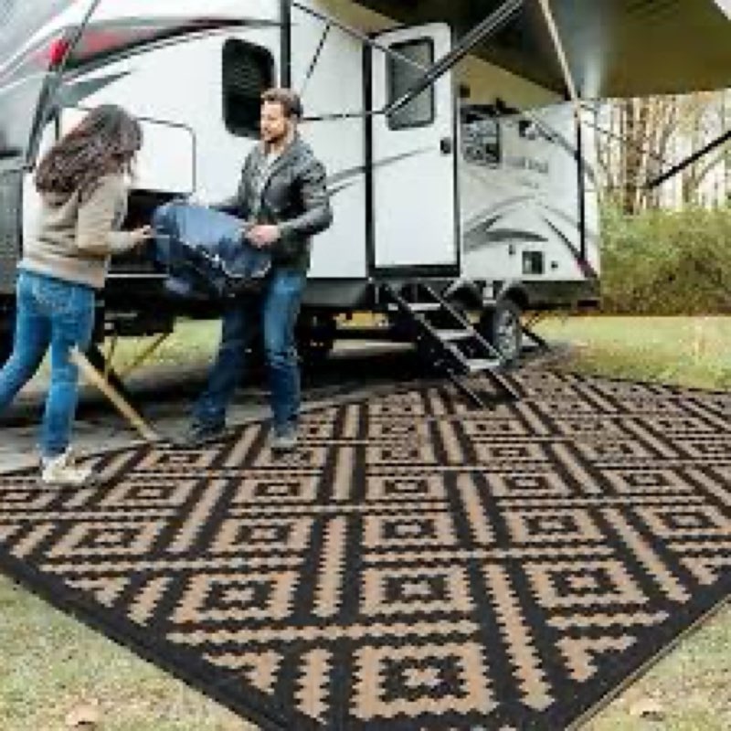 GENIMO Outdoor Rug for Patio Clearance, 10'x14' Waterproof Large Camping Mat, Reversible Plastic Str