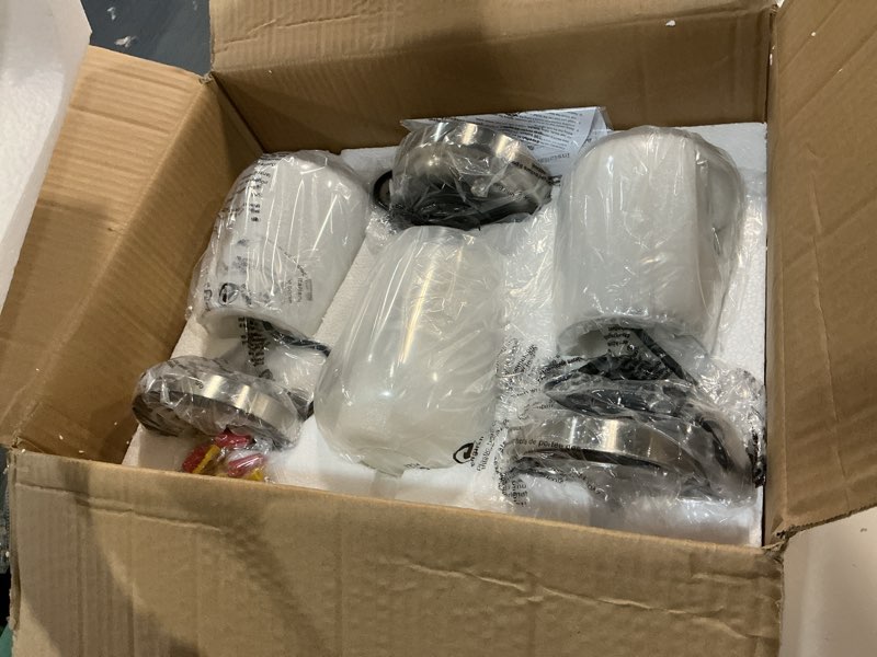 Condition photo showing New/Like New for VONLUCE Pendant Lights Kitchen Island, Brushed Nickel Pendant Light Fixtures with E26 Base & Adjustable Cable, Modern Pendant Lighting with Glass Shade for Living Room Bedroom Hallway, 3 Packs Nickel 3 pcs