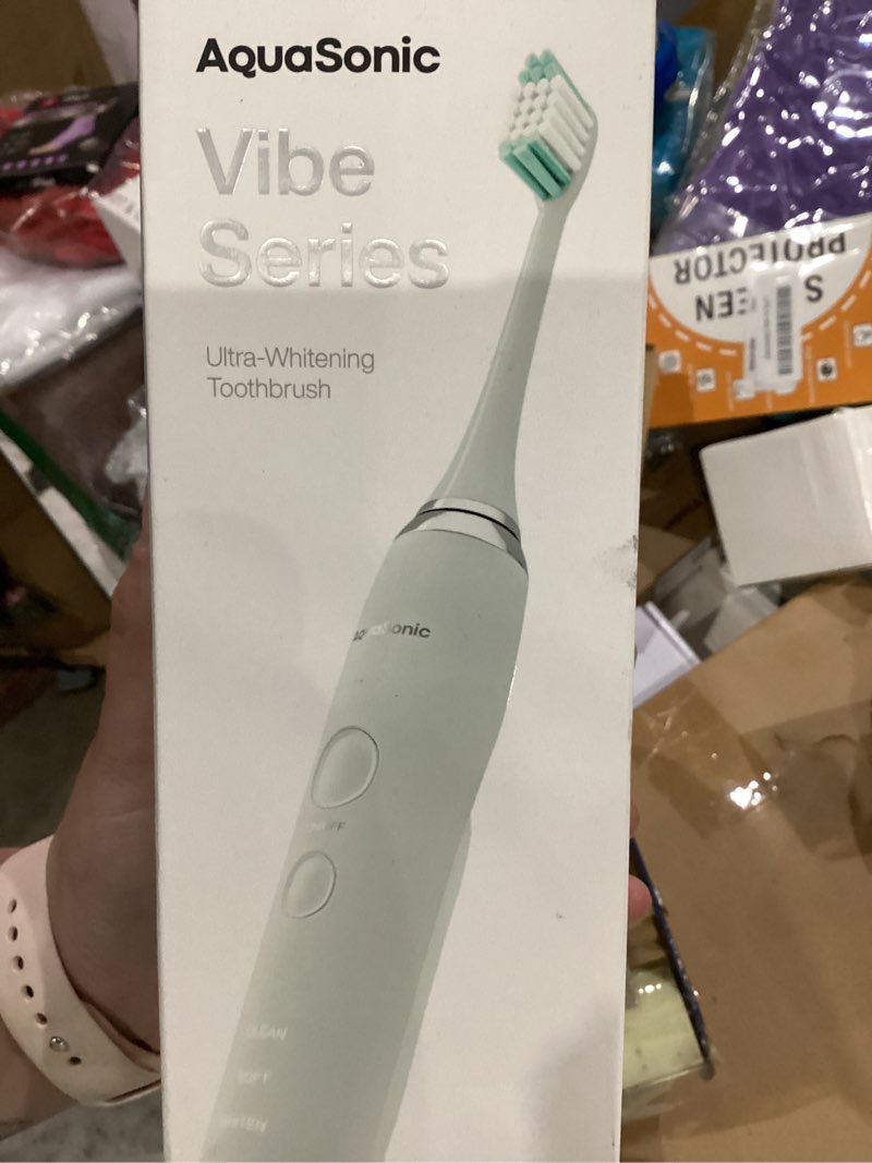 Condition photo showing As Is for Aquasonic Vibe Series Ultra-Whitening Toothbrush – ADA Accepted Electric Toothbrush - 8 Brush Heads & Travel Case – 40,000 VPM Motor & Wireless Charging - 4 Modes w Smart Timer – Optic White