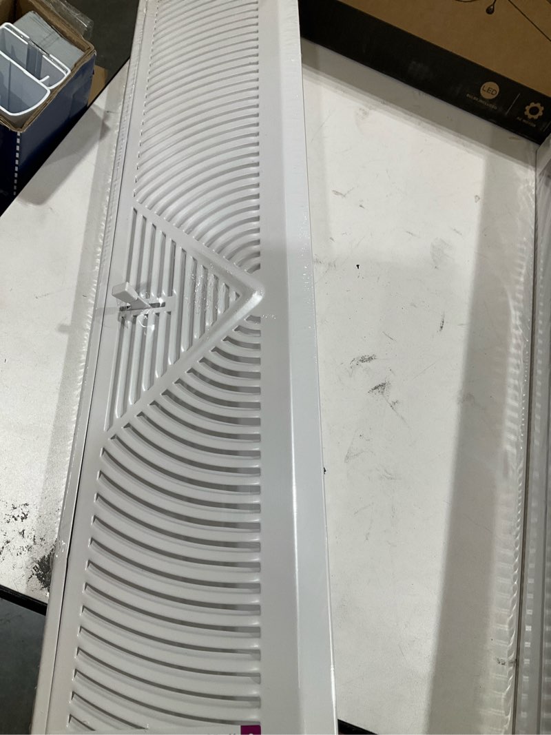Condition photo showing Good Condition for reliabilt 2-1/2-in x 21-in 180-degree steel white baseboard diffuser (outside width- 24-in)