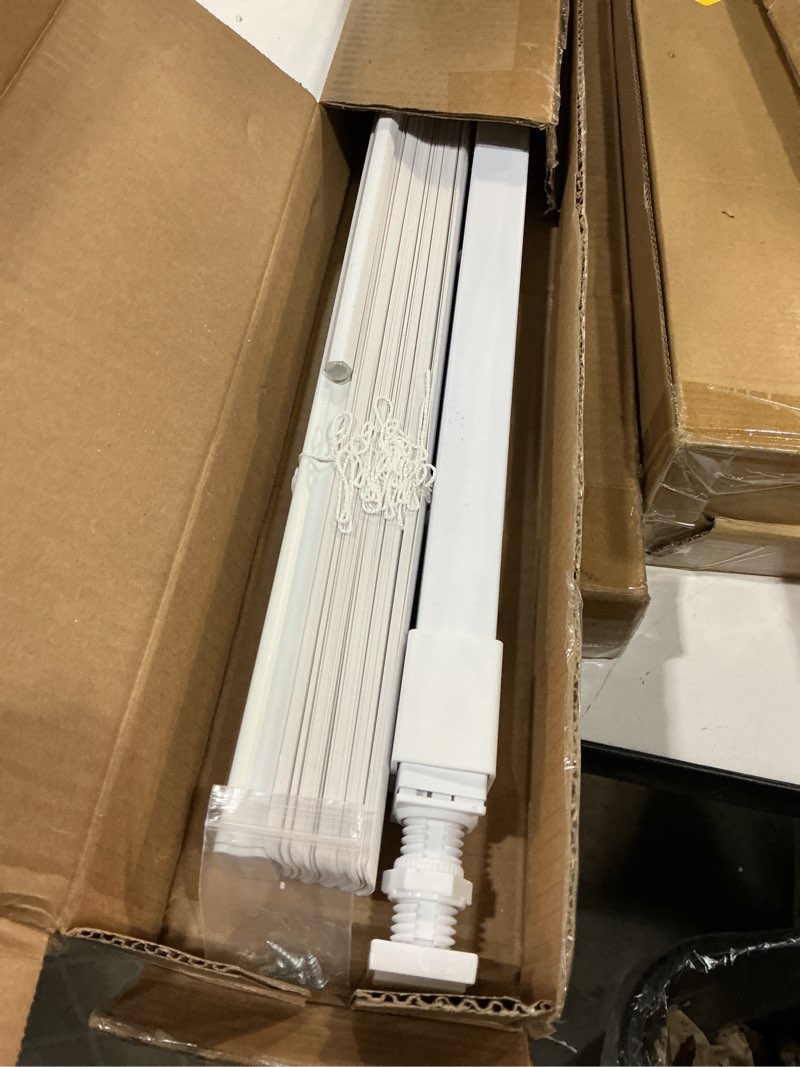 Condition photo showing As Is for lazblinds no tools no drill 1" vinyl mini blinds, cordless blinds for windows, light filtering horizontal window blinds & shades, 36" w x 48" h, white cordless-white 36" w x 48" h