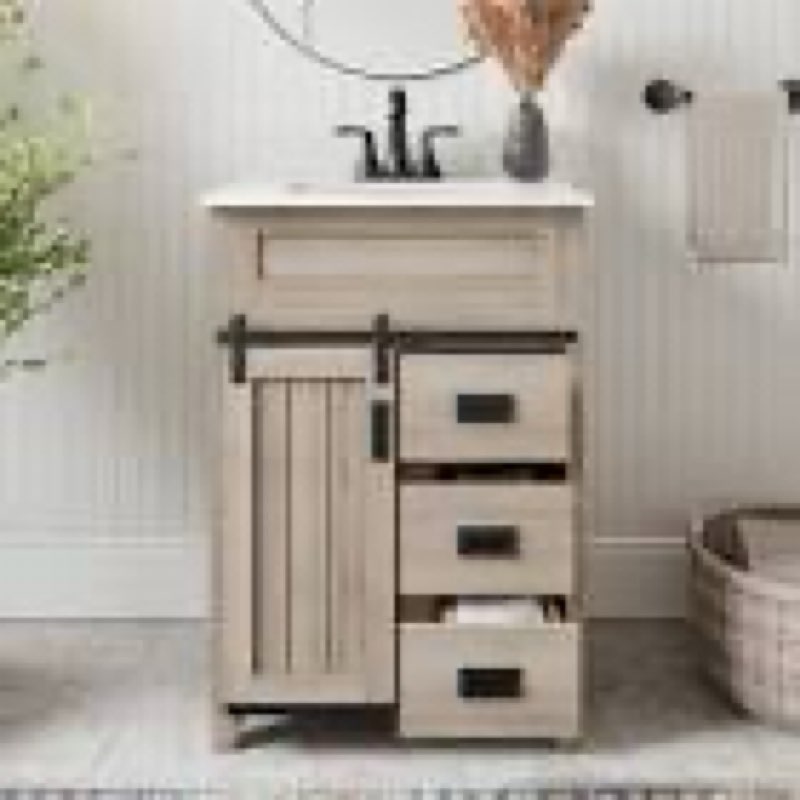 style selections morriston 24-in light natural oak undermount single sink bathroom