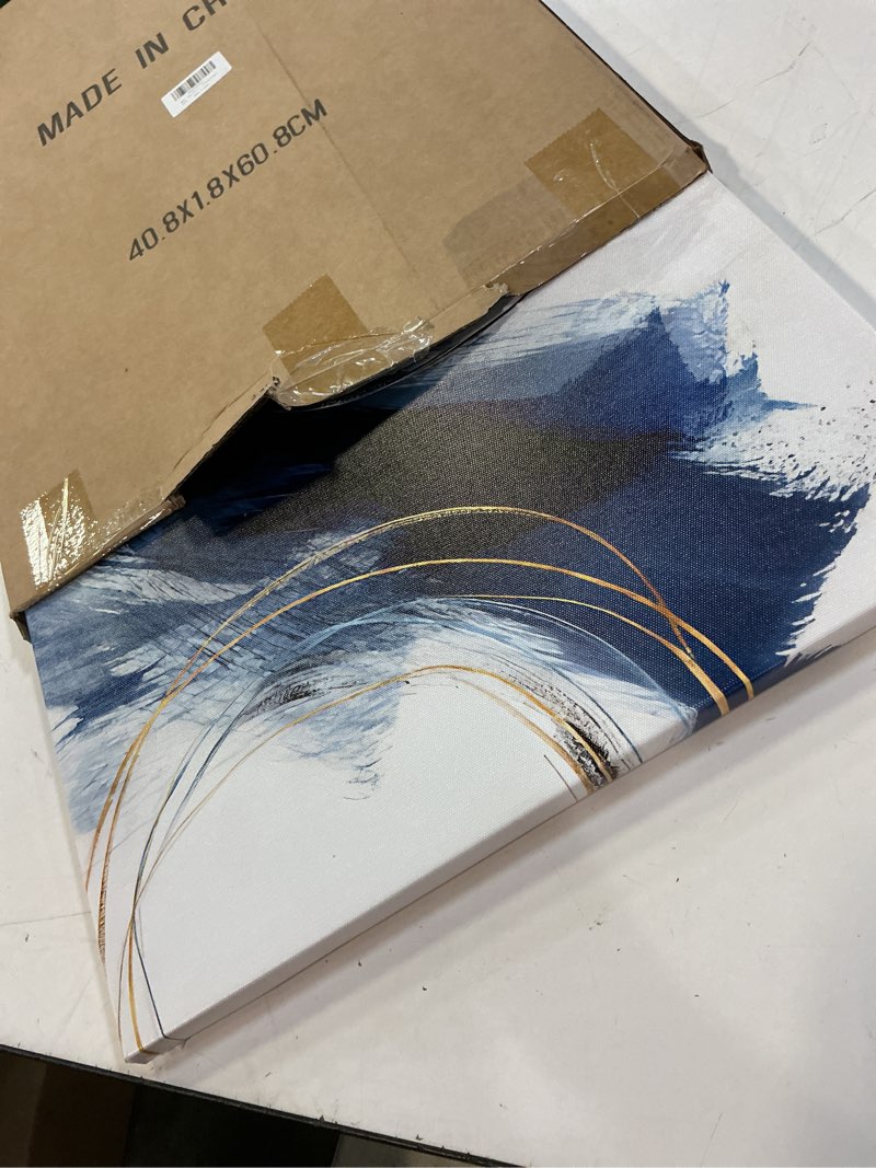 Condition photo showing Good Condition for wall art canvas abstract art paintings blue fantasy colorful graffiti on white background modern artwork decor for living room bedroom kitchen 24x16in 24"l x 16"w blue