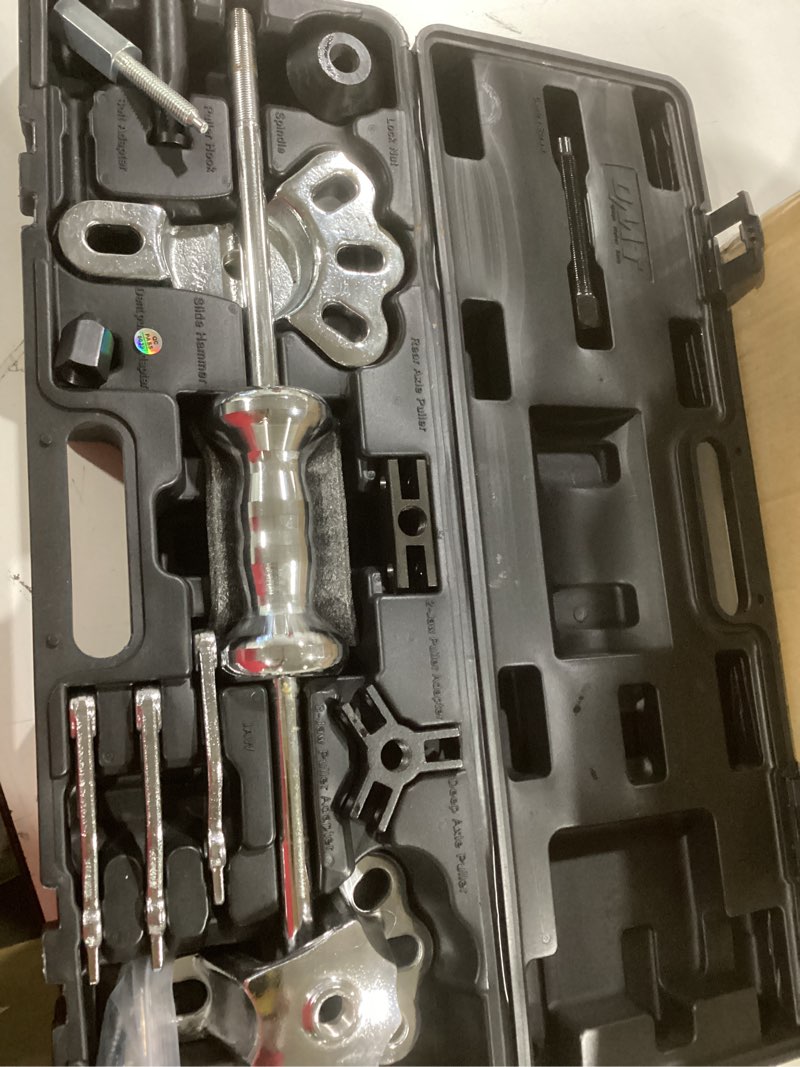 Condition photo showing As Is for Orion Motor Tech Slide Hammer, 9-Way Internal/External Slide Hammer Puller Set - Pulls Hubs, Rear Wheel Axle Shafts, Bearings, Bushings, Seals, Retainers black case