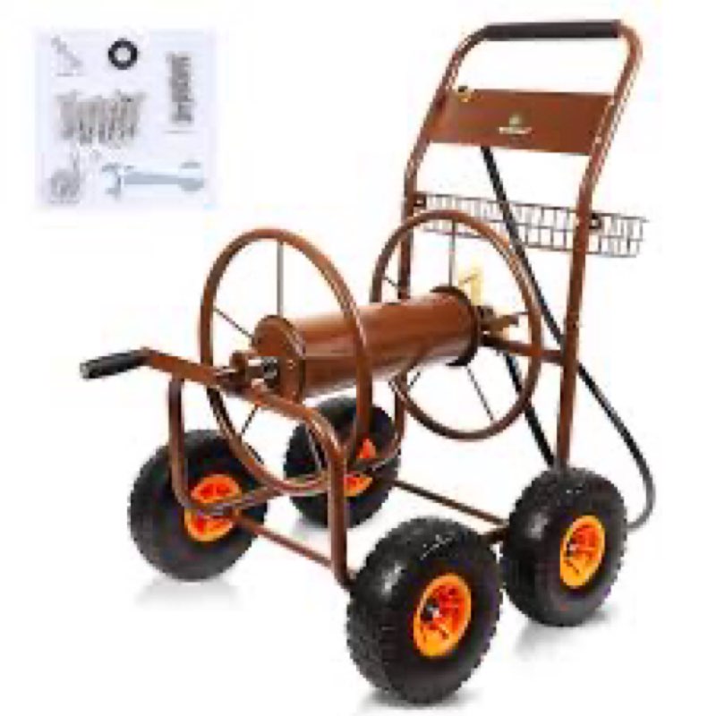 wermah 2025 upgrade hose reel cart, garden hose cart with 4 wheels, heavy duty freestanding water ho