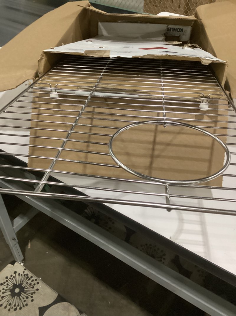 Condition photo showing As Is for kohler 6639-st whitehaven bottom basin rack, steel sink racks for 36" whitehaven sink, includes left and right racks, stainless steel bottom basin rack stainless steel