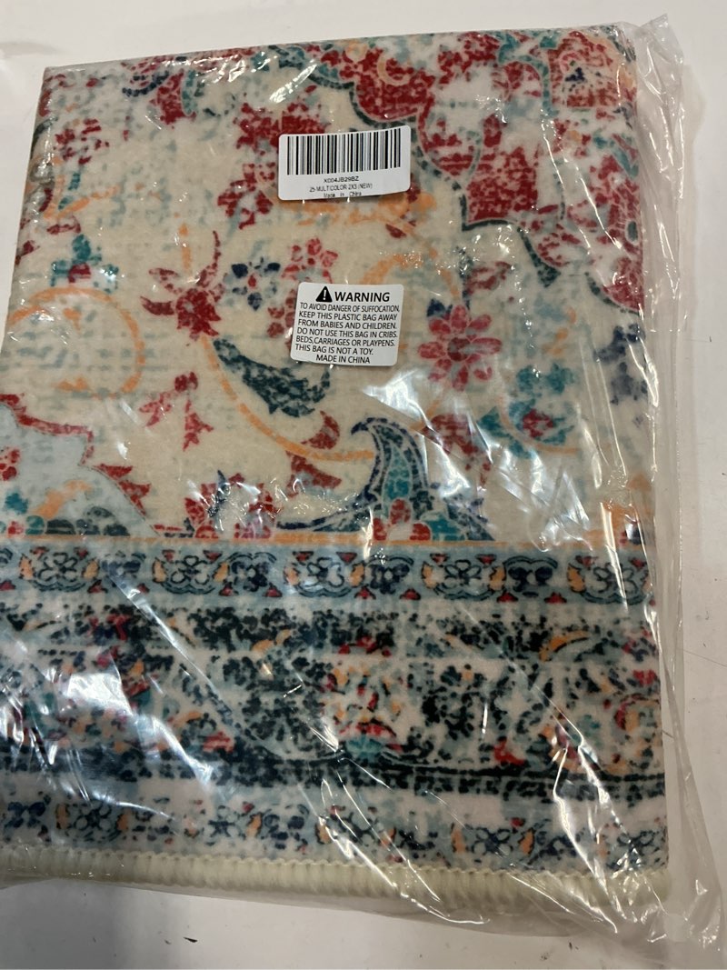 Condition photo showing New/Like New for 3x5 Washable Small Rugs for Bedroom Dining Room Blue Beige Orange Living Room Soft Carpet Non-Slip Non-Shedding for Farmhouse Indoor Multi Color 3'×5'