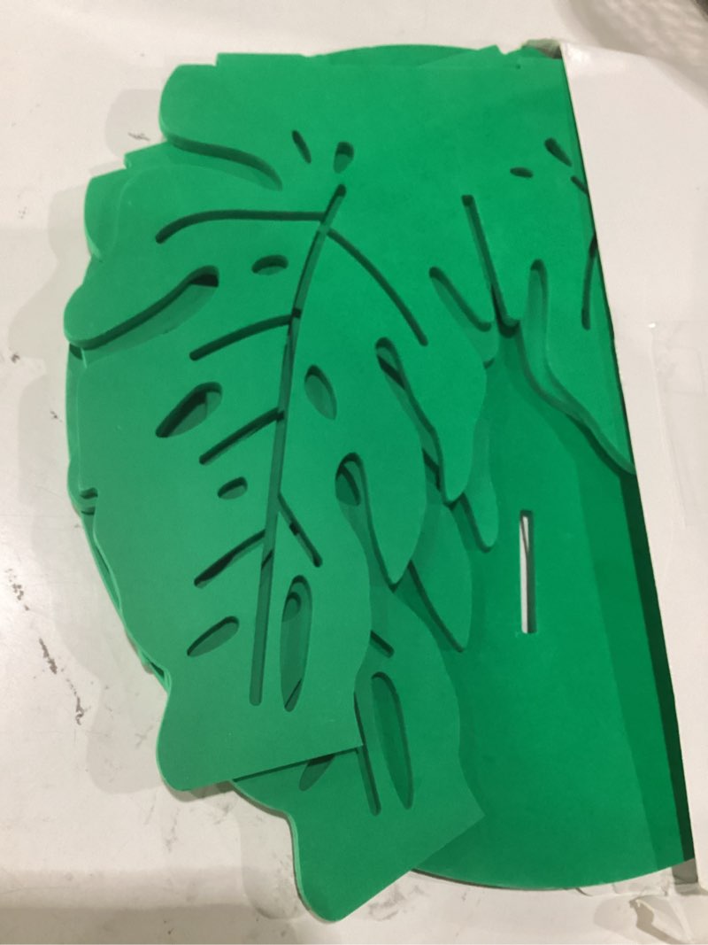 Condition photo showing As Is for lallisa 12" palm tropical cake stand for hawaiian party cupcake stand jungle luau decorations hawaiian cupcake holder for tropical themed safari zoo birthday party favor supplies palm leaves green