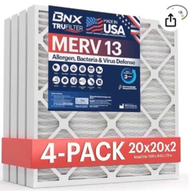 columbus industries 20 x 20 x 2 merv 13 electrostatic pleated air filter ((4pack)