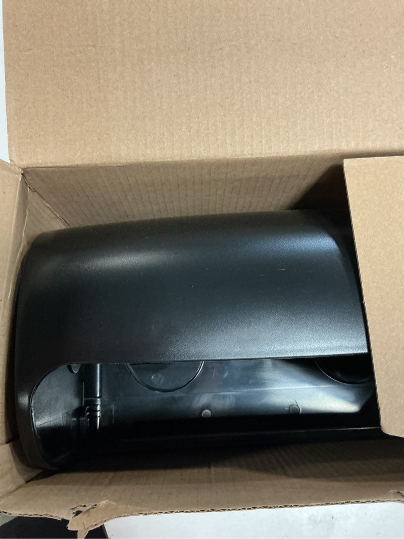 Condition photo showing As Is for commercial toilet paper dispenser wall mount, double (2 roll) locking toilet paper holder (black), compact two roll, side by side design tissue paper dispenser (dispensador de papel higienico doble)
