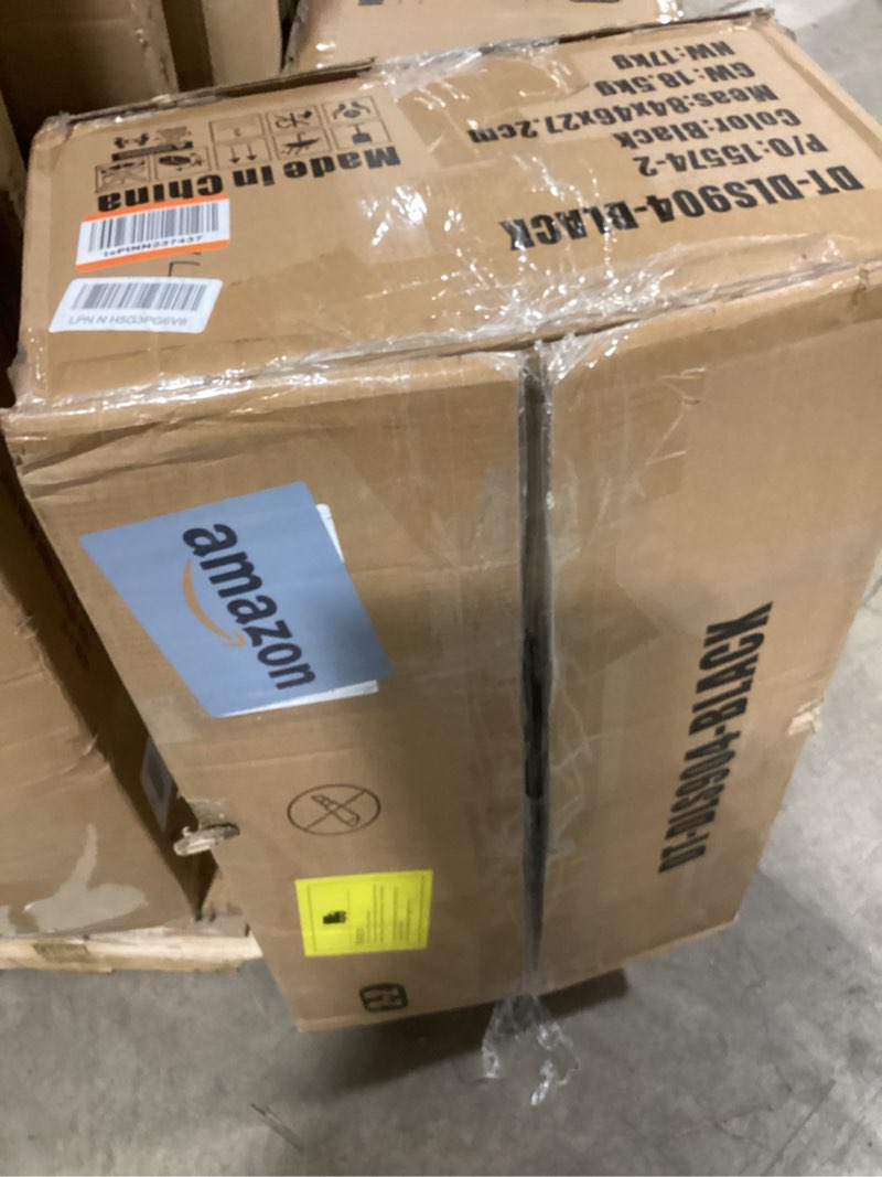 Condition photo showing As Is for FDW | 5-Piece Dining Table Set | Black | Glass Kitchen Table with 4 Upholstered Chairs and Faux Leather Cushions | Space-Saving and Modern Design | for Dining Room, Easy to Assemble Black Glass. INCOMPLETE 