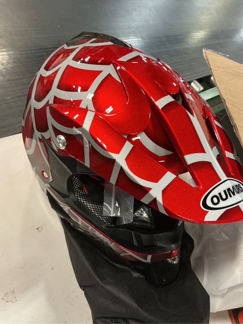 Condition photo showing Good Condition for DOT Youth Dirt Bike Helmet for Boys & Girls Ages 5-14, Four Wheeler, Motocross, BMX, MX, UTV, Snowmobile, Go Kart, Racing, Skateboard, Baseball Red Cobweb Small