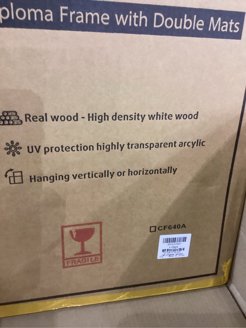 Condition photo showing New/Like New for 11x14 Diploma Frame with Black over Gold Mat, 14x17 Certificate Frame, Real Wood with Gold Trim, Black Frame with Arcylic Black over Gold 1