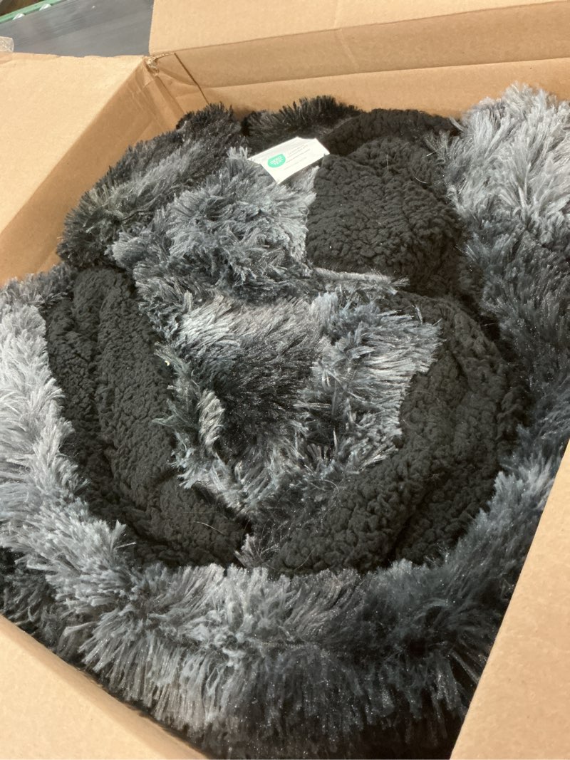 Condition photo showing As Is for bedsure gentlesoft fluffy tie dye black blankets queen size for bed, thick sherpa faux fur fleece fuzzy plush winter warm soft queen blankets, black bedroom decor cozy gifts for women men, 90x90 03- tie dye black queen (90" x 90")