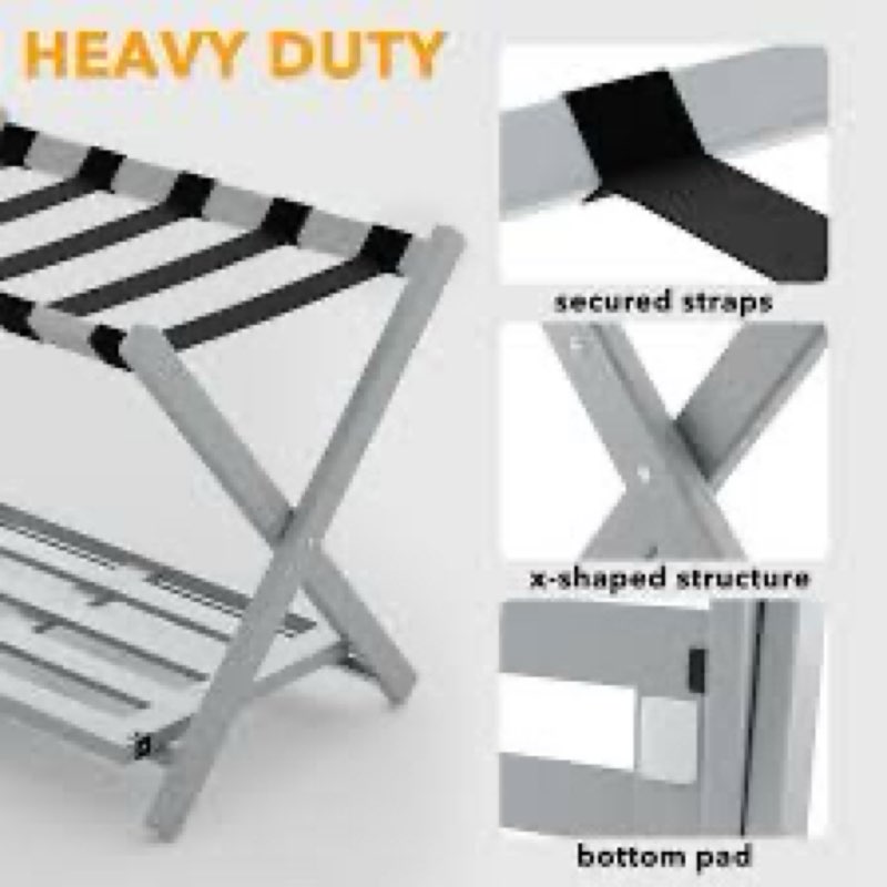 spaceaid fully assembled luggage rack 2 pack, bamboo foldable suitcase stand for guest room, heavy d