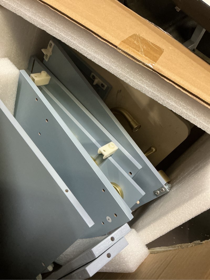 Condition photo showing As Is for tiny land play kitchen for kids with enhanced storage – modern toddler kitchen playset with stove, sink & accessories, organized wooden toy kitchen, ideal for toddlers blue