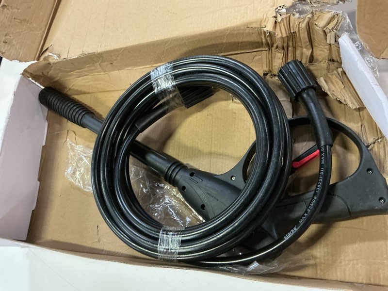 Condition photo showing Good Condition for feng pai pressure washer gun with 15in extension wand & 25ft hose, 5 nozzle tips quick connect, power washer hose and wand replacement, m22 14mm fitting for home car clean washing, 4000 psi, black