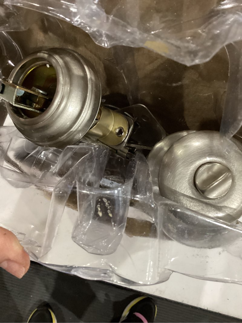 Condition photo showing As Is for kwikset smartkey juno satin nickel deadbolt and entry door knob kw1 1-3/4 in.