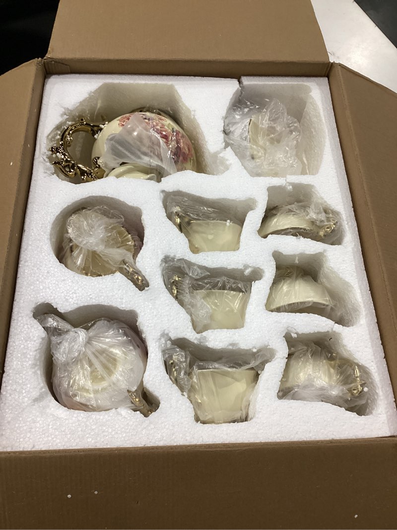 Condition photo showing As Is for fanquare 15 pieces british porcelain tea set, floral vintage china coffee set, wedding tea service f
