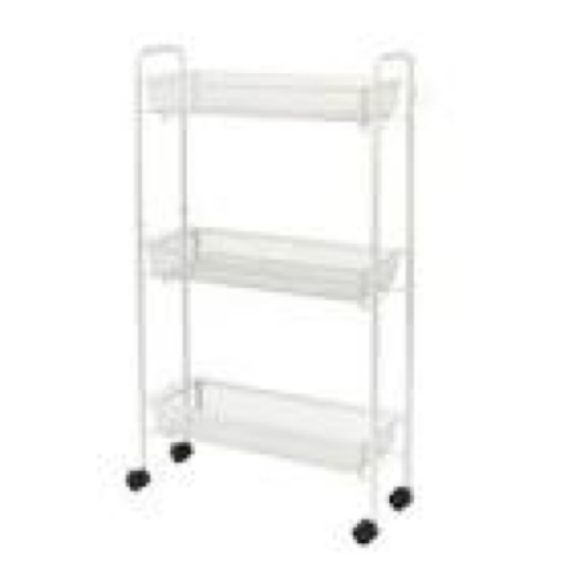 mainstays slim 3-tier rolling bathroom storage cart with hooks in white finish