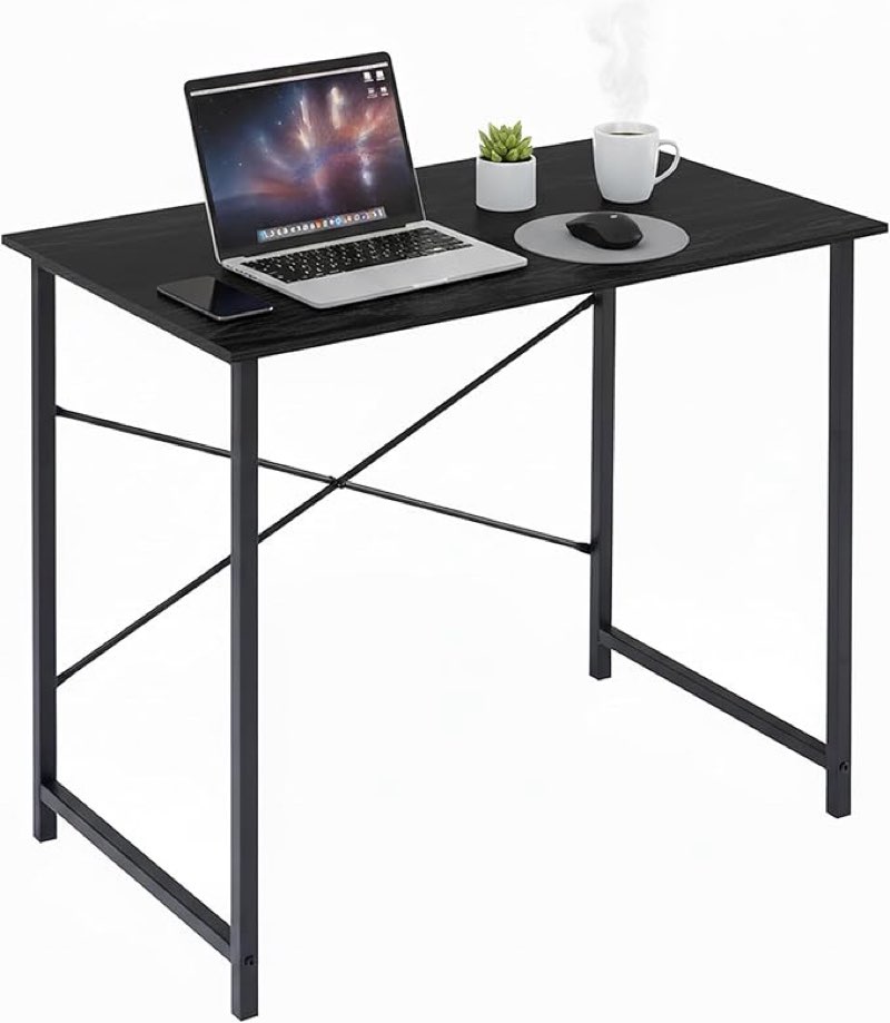 computer desk 32 inch, simple home office desk study writing table, sturdy metal frame, scratch-resistant mdf desktop for bedroom dorm workspace small space, black