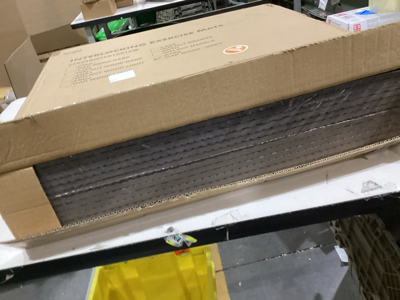 Condition photo showing New/Like New for yes4all eva interlocking mats, puzzle floor tiles, foam floor padding with border for furniture, home space, living room, garage l. 48 square feet (12 tiles) - grey oak wood