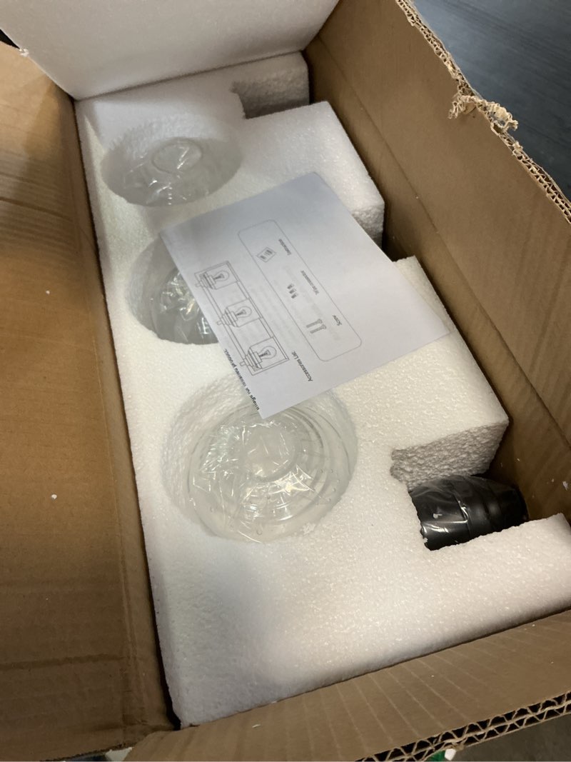 Condition photo showing Good Condition for 23 inches large farmhouse vanity light for bathroom, farmhouse bathroom vanity light with bubble glass shades, 3-light rustic over mirror e26 base
