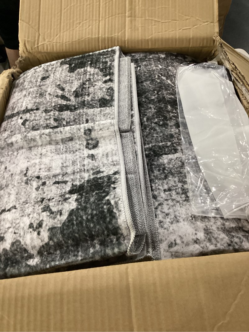 Condition photo showing Good Condition for dmoyest 10x14 area rug for living room washable abstract indoor carpet | neutral modern low pile rugs kid & pet friendly large soft thin carpet for bedroom dining room and office - black