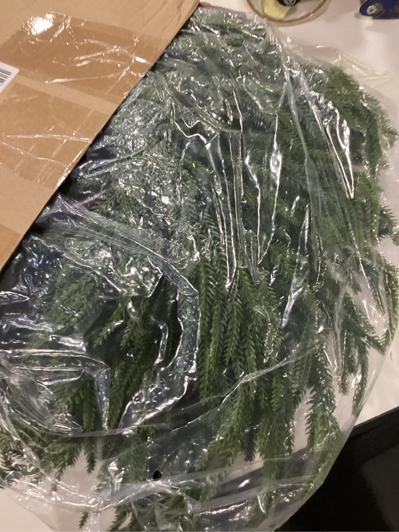Condition photo showing New/Like New for Jutom 1 Pcs 12 Feet Christmas Norfolk Pine Garland Realistic Artificial Faux Greenery Cedar Garland for Mantle Holiday Indoor Outdoor Fireplace Winter Christmas Decorations 1 12 feet